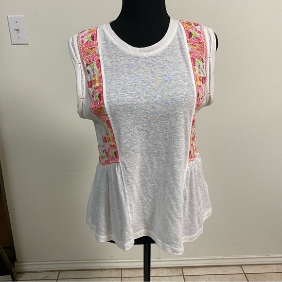 Free People Marcy Embroidered Peplum Ivory Top Size Small - Picture 1 of 13